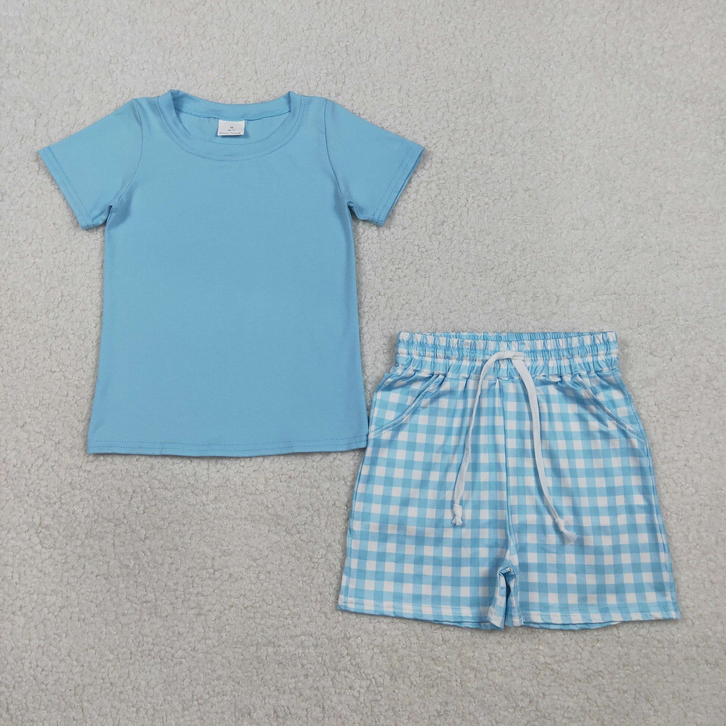 RTS Baby Boys Blue Short Sleeves Shirt Plaid Pockets Shorts Summer Clothes Set