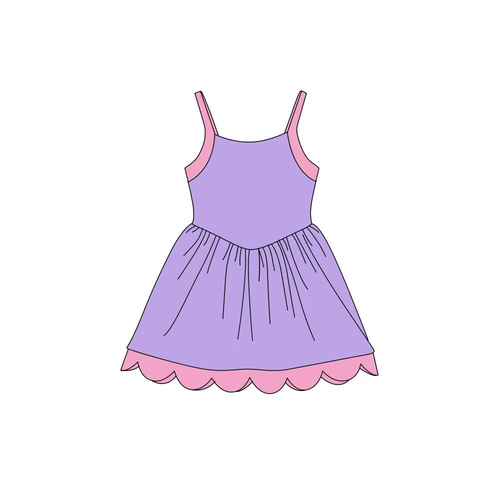 Moq 5 Preorder Baby Girls Kids Straps Scallop Yoga Active Dress Purple Clothes