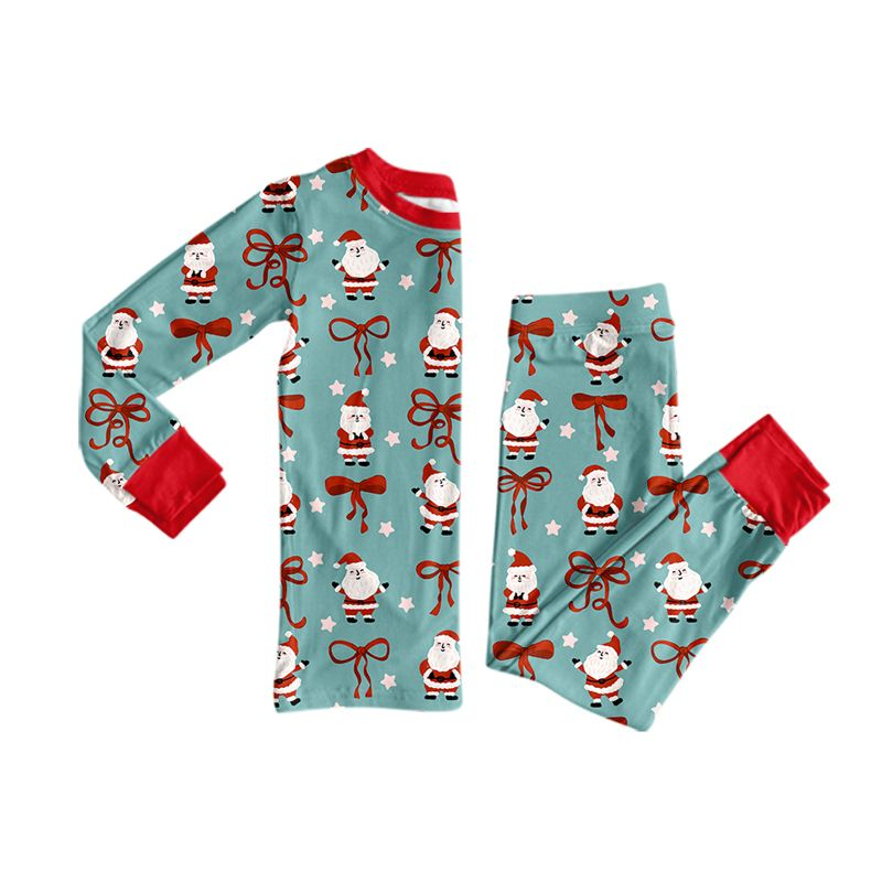 Moq 5 Preorder Baby Girls Kids Christmas Santa Bows Shirt Pants Set Pajamas Clothes