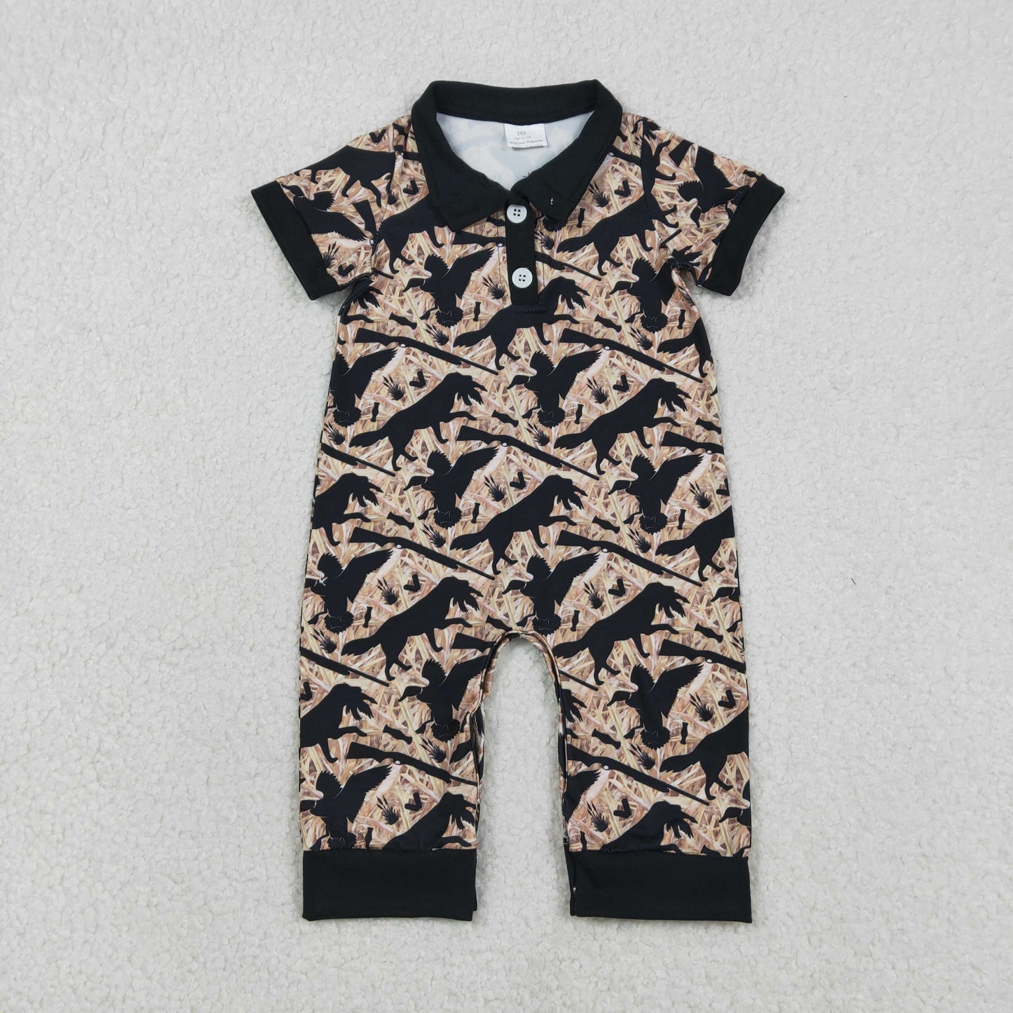 RTS Baby Boys Infant Short Sleeves Dogs Ducks Camo Hunting Buttons Romper