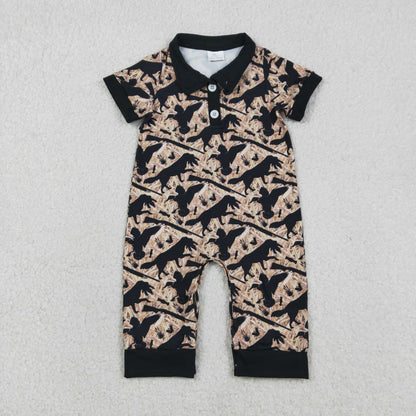 RTS Baby Boys Infant Short Sleeves Dogs Ducks Camo Hunting Buttons Romper