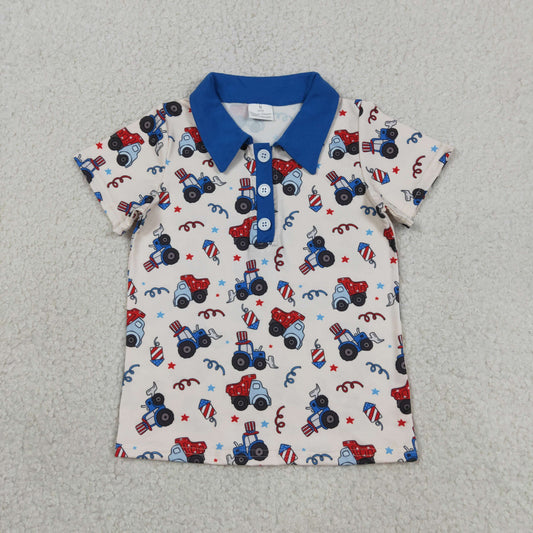 Baby Boys Kids Short Sleeves Blue Construction Pullover Shirt Tops