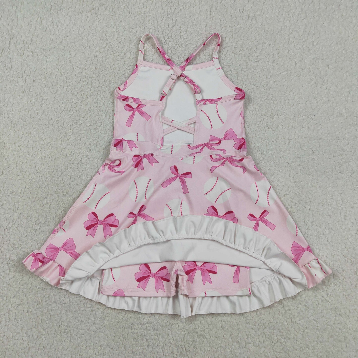 Baby Girl Straps Pink Bows Baseball Activity Wear Yoga Knee Length Dress