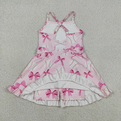 Baby Girl Straps Pink Bows Baseball Activity Wear Yoga Knee Length Dress