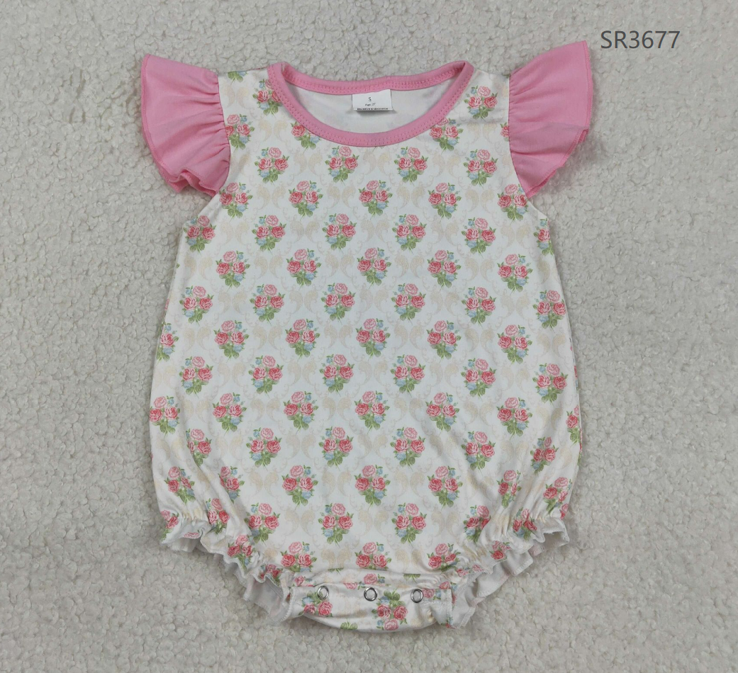 RTS Sibling Baby Girls Infant Short Sleeves Flowers Bows Tops Shorts Set Bubble Romper