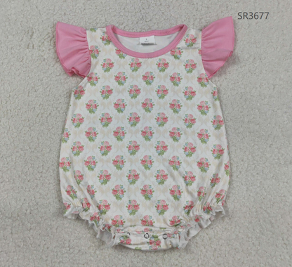 RTS Sibling Baby Girls Infant Short Sleeves Flowers Bows Tops Shorts Set Bubble Romper