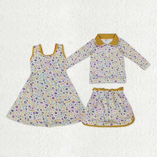 Sibling Baby Girls Kids Mardi Gras Leopard Skort Yoga Active Dress Zipper Set
