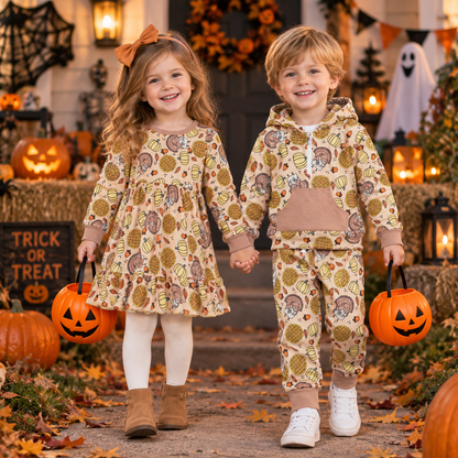 Sibling Baby Boys Kids Long Sleeves turkey Pumpkins Fall Set Dress Clothes