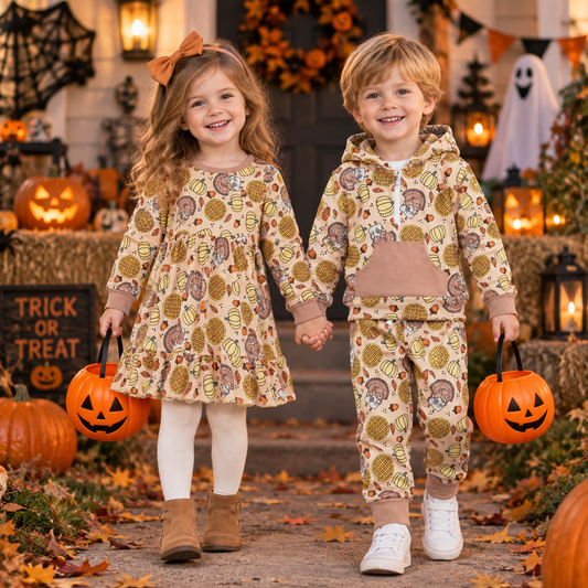 Sibling Baby Boys Kids Long Sleeves turkey Pumpkins Fall Set Dress Clothes