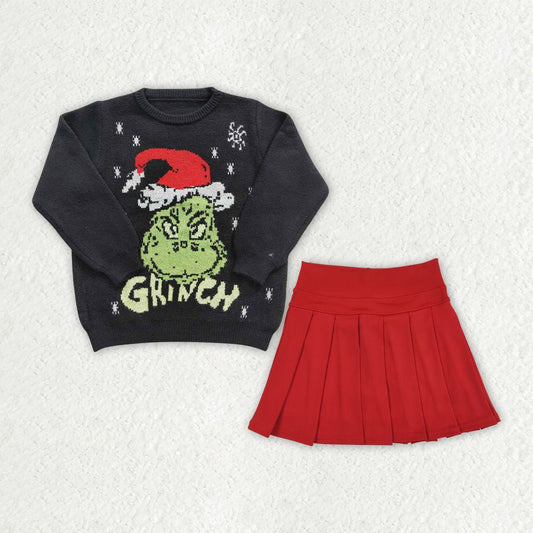 Baby Girls Kids Long Sleeves Christmas Green Face Sweater Red Yoga Skirt Shorts Clothes