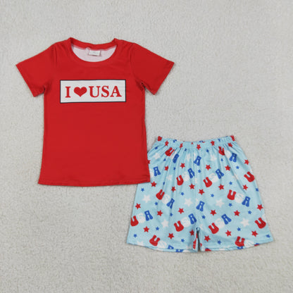 Baby Boys Kids Short Sleeves I Love USA Shirt Shorts Set 4th of July Clothes