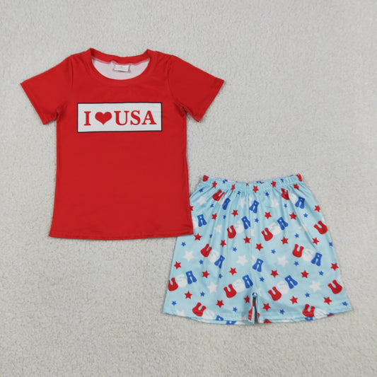 Baby Boys Kids Short Sleeves I Love USA Shirt Shorts Set 4th of July Clothes