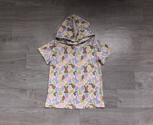 No moq Preorder Baby Girls Toddler Short Sleeves Rabbits Easter Hoodie Shirt Tops Camo Clothes
