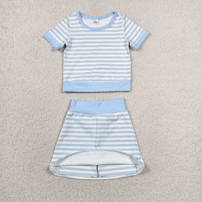 Sibling Baby Girls Kids Short Sleeves Shirt Stripes Skirts Shorts Sets Yoga Active Clothes
