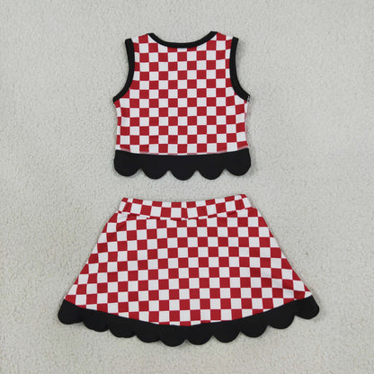 Sibling Baby Girls Kids Sleeveless Checked Tops Bows Scallop Skirts Shorts Yoga Active Sets Team Clothes