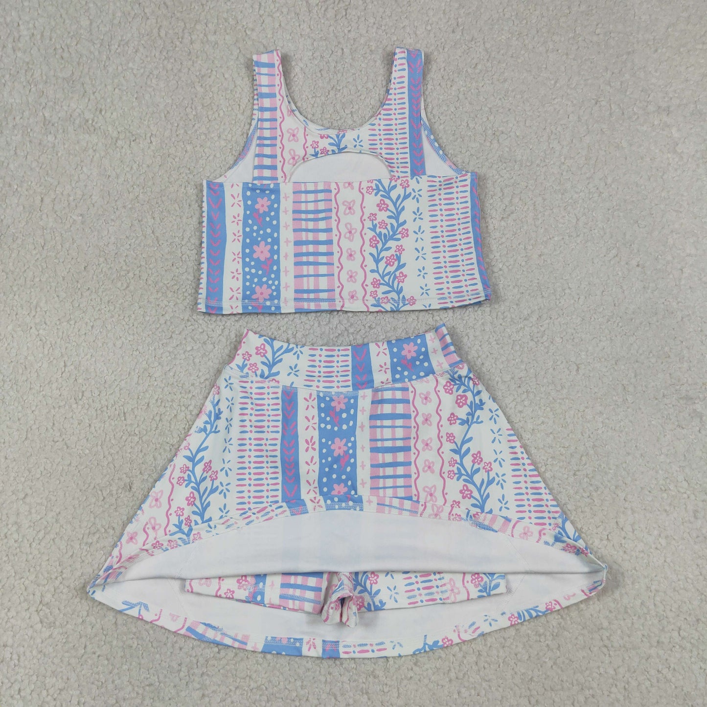 Baby Girl Sleeveless Floral Yoga Active Wear Shirt Shorts Skirt Skort Clothes Set
