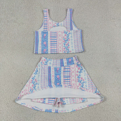 Baby Girl Sleeveless Floral Yoga Active Wear Shirt Shorts Skirt Skort Clothes Set