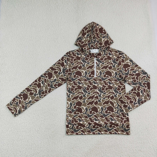 Adult Men Long Sleeves Hoodie Zipper Camo Shirt Pocket Pullover Tops