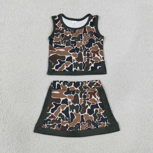 Baby Girls Kids Brown Green Camo Tops Skirt Shorts Set Yoga Active Clothes