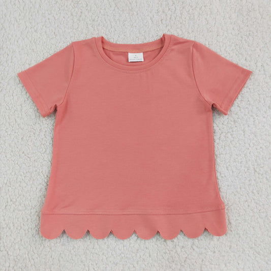 Baby Girls Kids Short Sleeves Scalloped Shirt Tops Cotton Pink Clothes