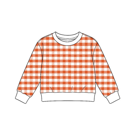 Moq 5 Preorder Baby Girls Kids Long Sleeves Orange Plaid Shirt Yoga Active Clothes