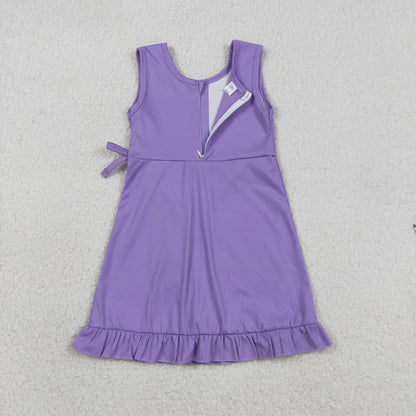 Baby Girls Kids Sleeveless Shorts Knee Length Purple Ruffle Dress Clothes