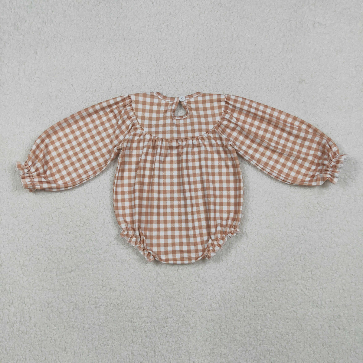 Baby Girl Long Sleeves Plaid Smocked Embroidery turkey Leaves Thanksgiving Romper