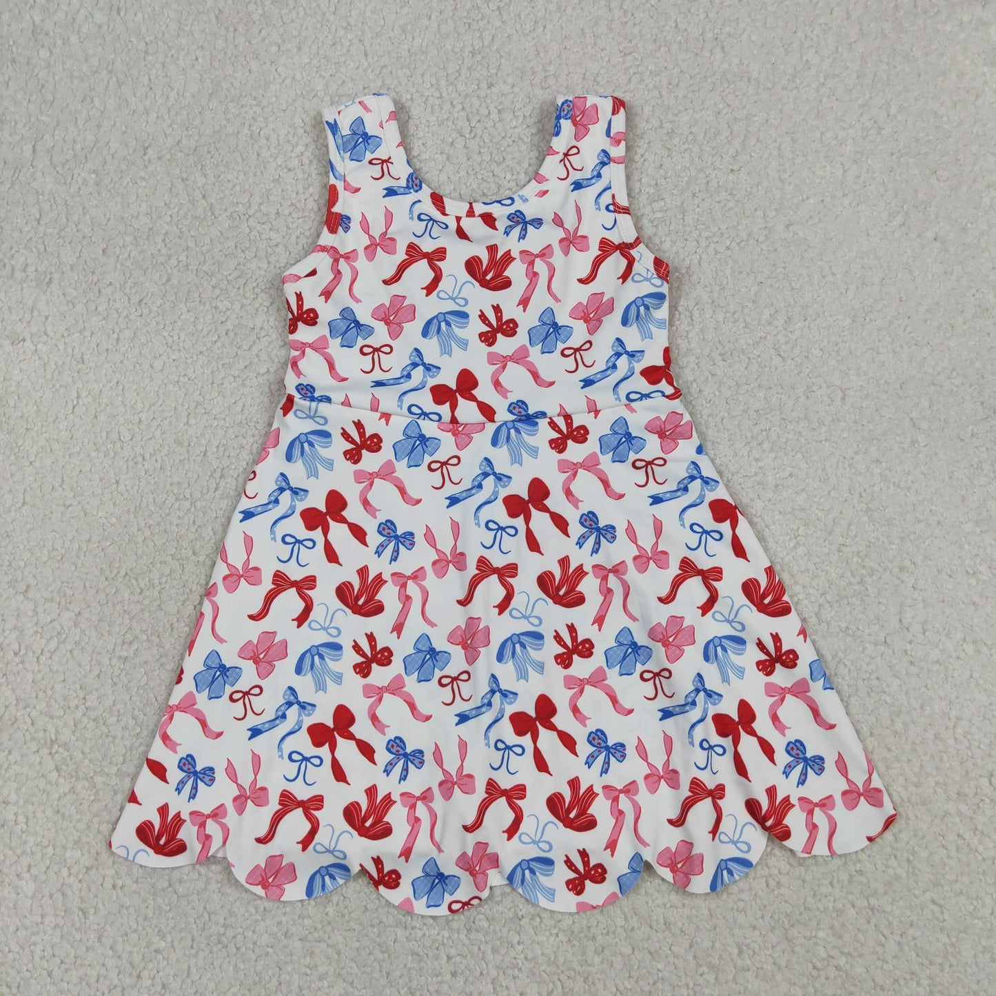 Baby Girls Kids Sleeveless Bows 4th of July Shorts Scallop Knee Length Dress