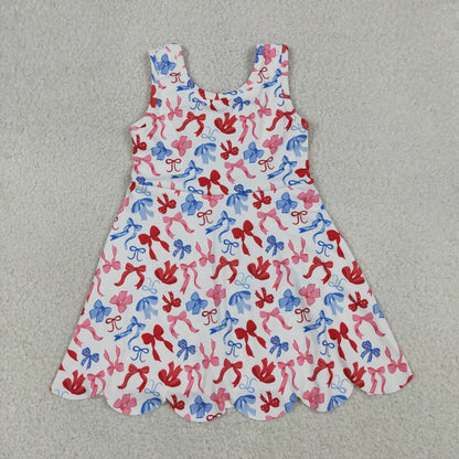 Baby Girls Kids Sleeveless Bows 4th of July Shorts Scallop Knee Length Dress