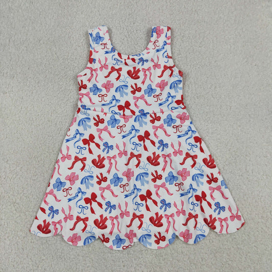 Baby Girls Kids Sleeveless Bows 4th of July Shorts Scallop Knee Length Dress