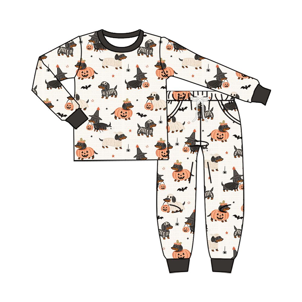 Moq 5  Preorder Baby Boys Kids Long Sleeves Halloween Shirt Dogs Pumpkins Pockets Pants Set Clothes