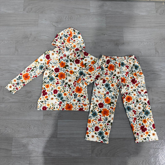 No moq  Preorder Baby Girls Kids Flower Long Sleeves Hoodie Shirt Pockets Pants Set Clothes