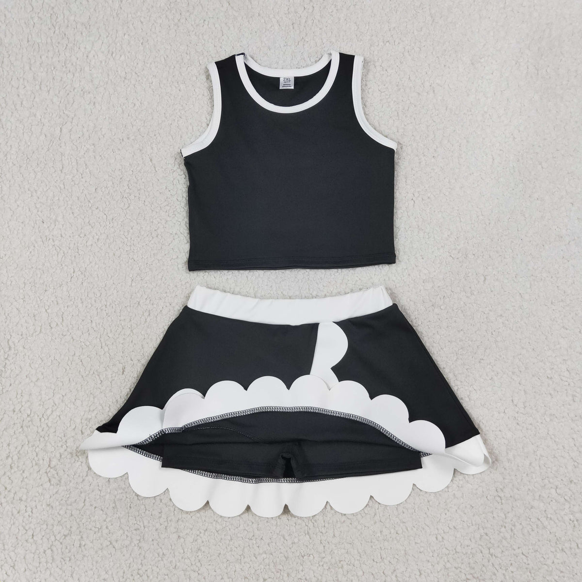 Baby Girls Kids Black Tops Scallop Skirt Shorts Yoga Active Set Clothes