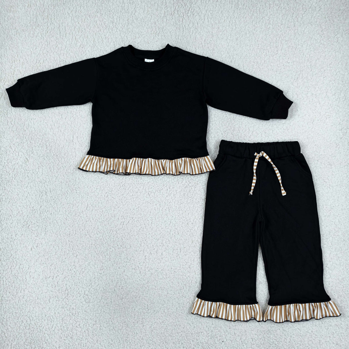 Baby Girls Kids Long Sleeves Shirt Pockets Pants Black Set Sweatsuit‌ Clothes