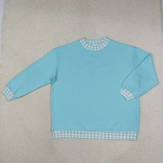 Adult Women Long Sleeves Shirt Tops Blue Pullover Clothes
