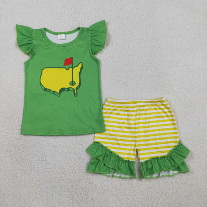 Baby Boys Kids Green Short Sleeves Golf Shirt Stripes Pockets Shorts