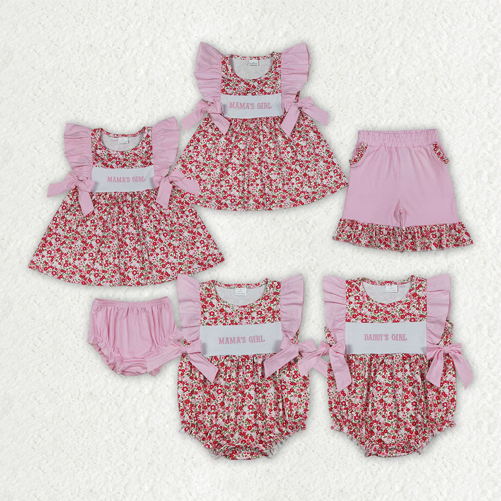 Sibling Baby Girls Kids Short Sleeves Embroidery Mama's Daddy's Flower Rompers Sets Clothes