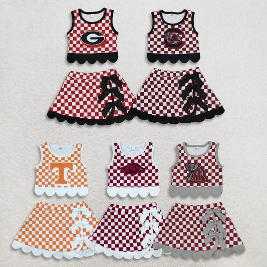 Sibling Baby Girls Kids Sleeveless Checked Tops Bows Scallop Skirts Shorts Yoga Active Sets Team Clothes