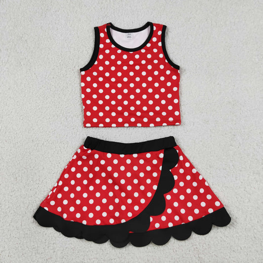 Baby Girls Kids Dots Red Shirt Scallop Skirt Shorts Yoga Active Set Clothes
