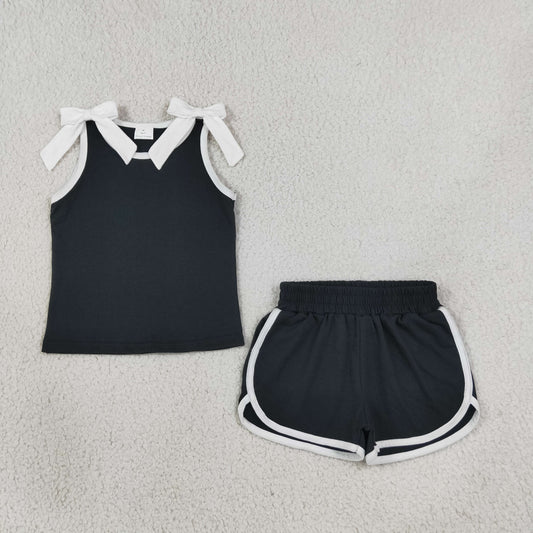 Baby Girls Kids White Bows Shirt Shorts Black Set Summer Clothes