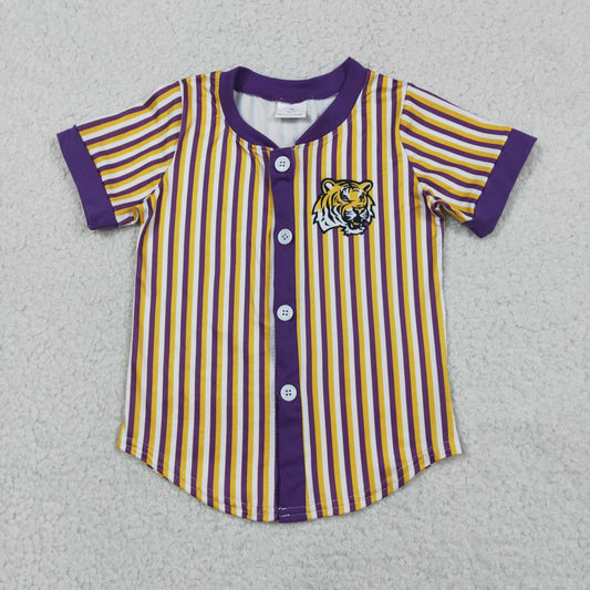 Baby Boy Kids Short Sleeves Purple Orange Stripes Tiger Shirt Team Tops