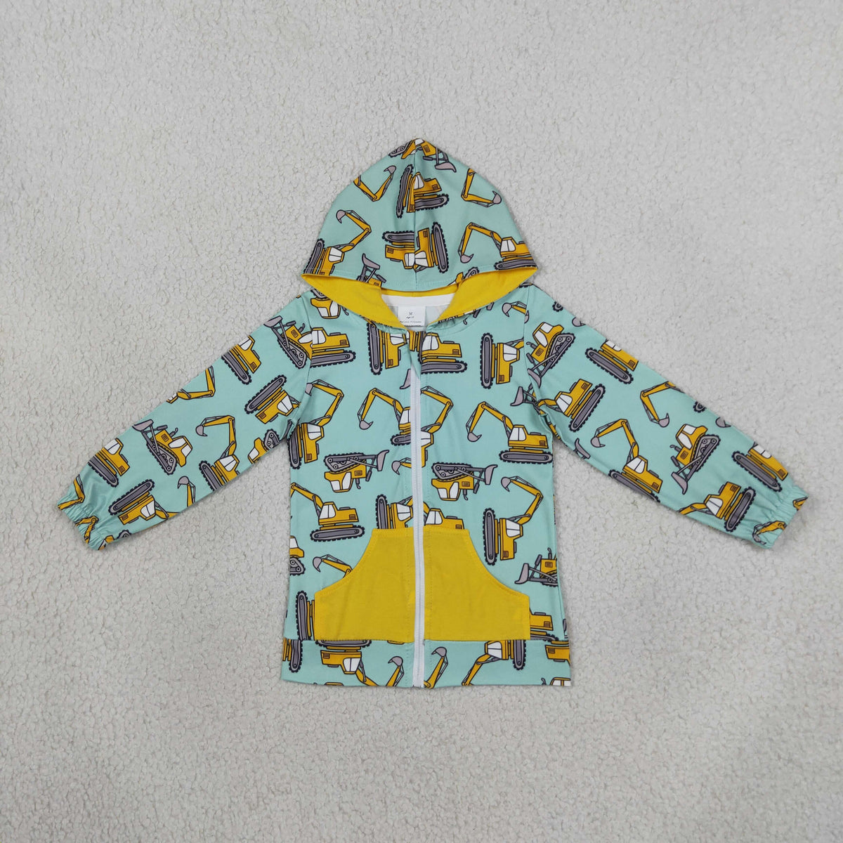 Boys Kids Long Sleeves Construction Hoodie Zipper Pockets Cardigan Tops