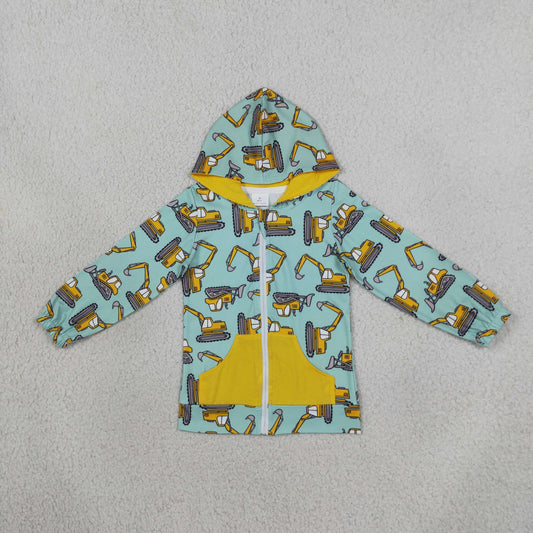 Boys Kids Long Sleeves Construction Hoodie Zipper Pockets Cardigan Tops