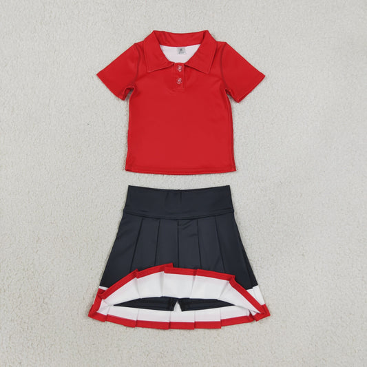Baby Girls Kids Short Sleeves Red Buttons Shirt Skirt Shorts Yoga Active Set Clothes