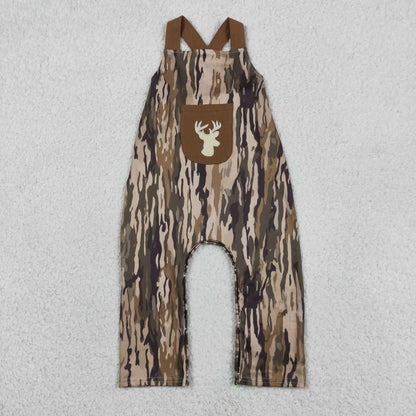 Baby Boys Kids Brown Sleeveless Embroidery Deer Camo  Romper