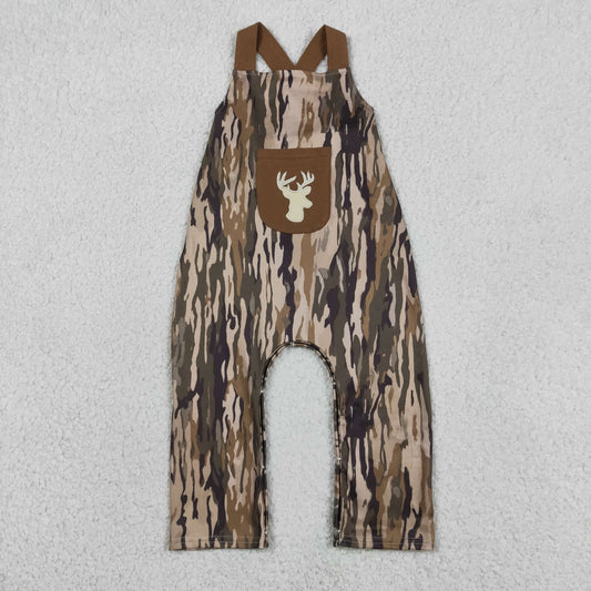 Baby Boys Kids Brown Sleeveless Embroidery Deer Camo  Romper