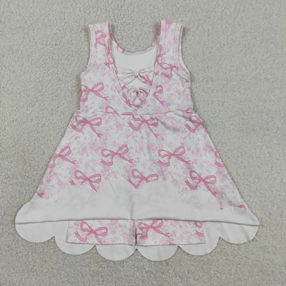 Baby Girls Kids Sleeveless Pink Bows Floral Scallop Yoga Knee Length Dress