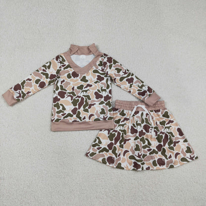 Baby Girls Long Sleeves Dogs turkey Deer Shirt Skirt Shorts Clothes Camo Set