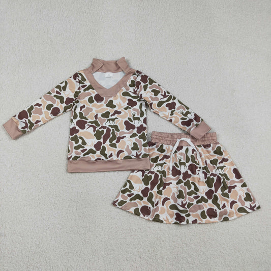 Baby Girls Long Sleeves Dogs turkey Deer Shirt Skirt Shorts Clothes Camo Set
