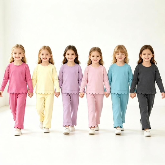 Sibling Baby Girls Kids Long Sleeves Shirts Pants Cotton Sets Pajamas Scallop Clothes